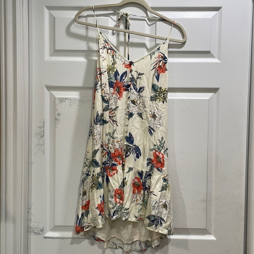 Minkpink Floral Button Front Halter Mini Dress M